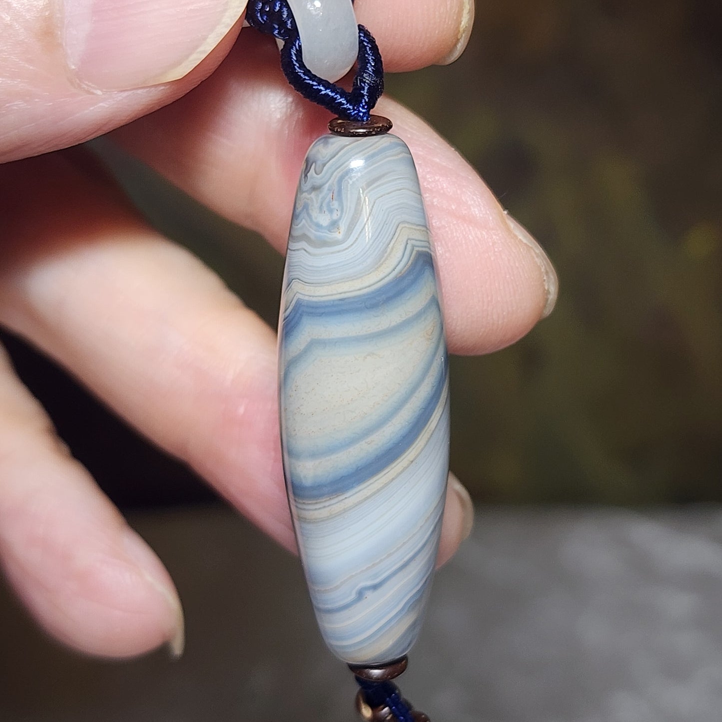 43.3mm Premium Tibetan Sardonyx Natural Eye Buddha Eye Dzi pendant blue hue cream white 精品藏传缠丝玛瑙蓝沁奶白天眼佛眼黄财神天珠