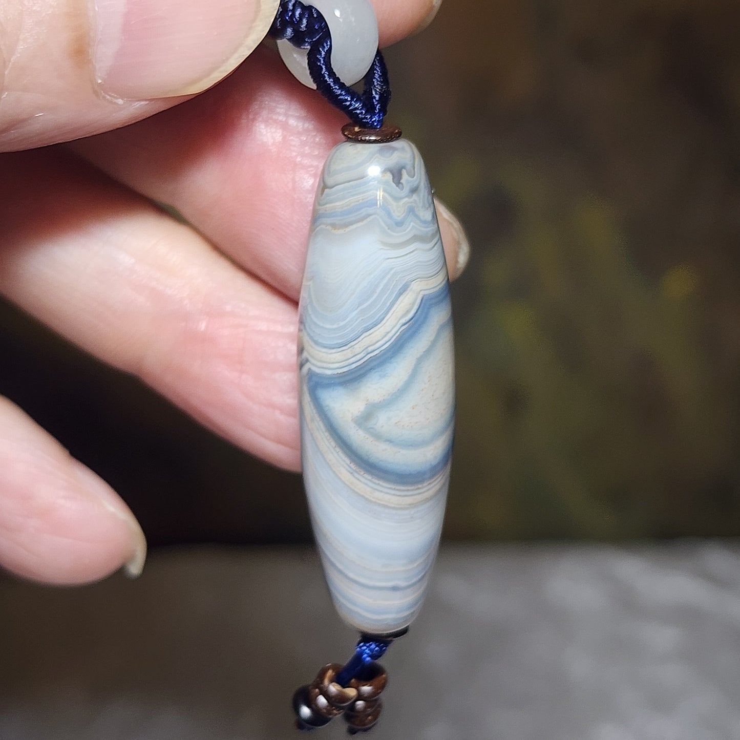 43.3mm Premium Tibetan Sardonyx Natural Eye Buddha Eye Dzi pendant blue hue cream white 精品藏传缠丝玛瑙蓝沁奶白天眼佛眼黄财神天珠