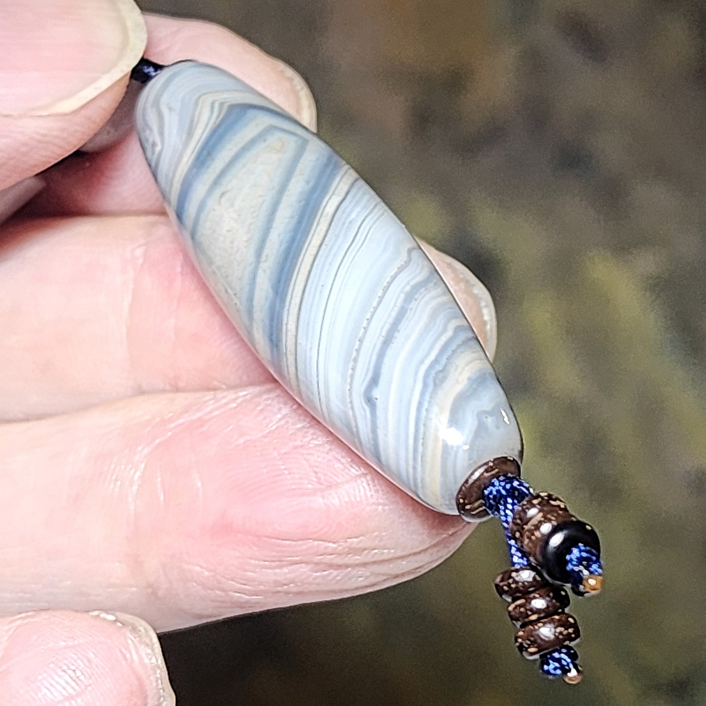 43.3mm Premium Tibetan Sardonyx Natural Eye Buddha Eye Dzi pendant blue hue cream white 精品藏传缠丝玛瑙蓝沁奶白天眼佛眼黄财神天珠