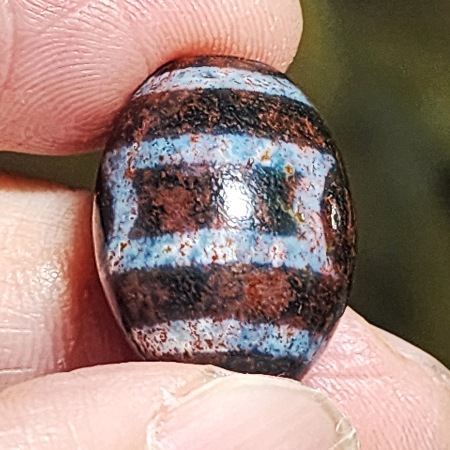 19.2mm Aged Tibetan Xang Xung (Zhang Zhung) Heaven & Earth Da Luo Dzi pendant with red spots (with certificate) 藏传老矿象雄朱砂天地达洛天珠(带证书送项链绳)