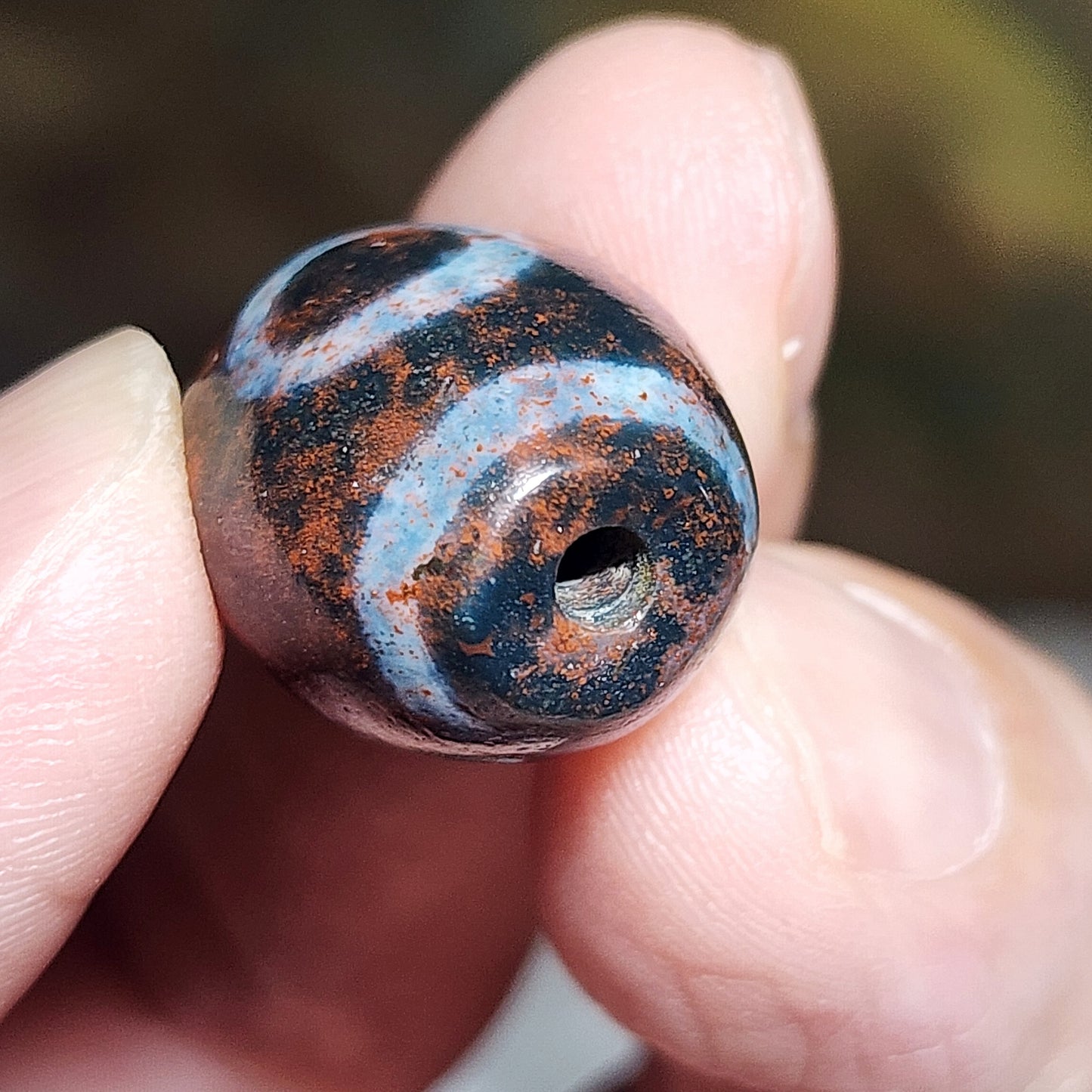 19.2mm Aged Tibetan Xang Xung (Zhang Zhung) Heaven & Earth Da Luo Dzi pendant with red spots (with certificate) 藏传老矿象雄朱砂天地达洛天珠(带证书送项链绳)