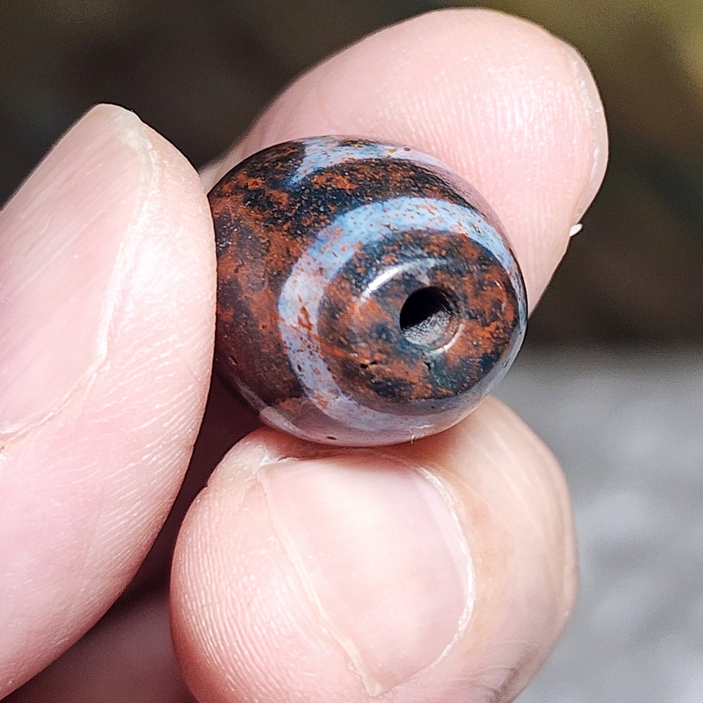 19.2mm Aged Tibetan Xang Xung (Zhang Zhung) Heaven & Earth Da Luo Dzi pendant with red spots (with certificate) 藏传老矿象雄朱砂天地达洛天珠(带证书送项链绳)