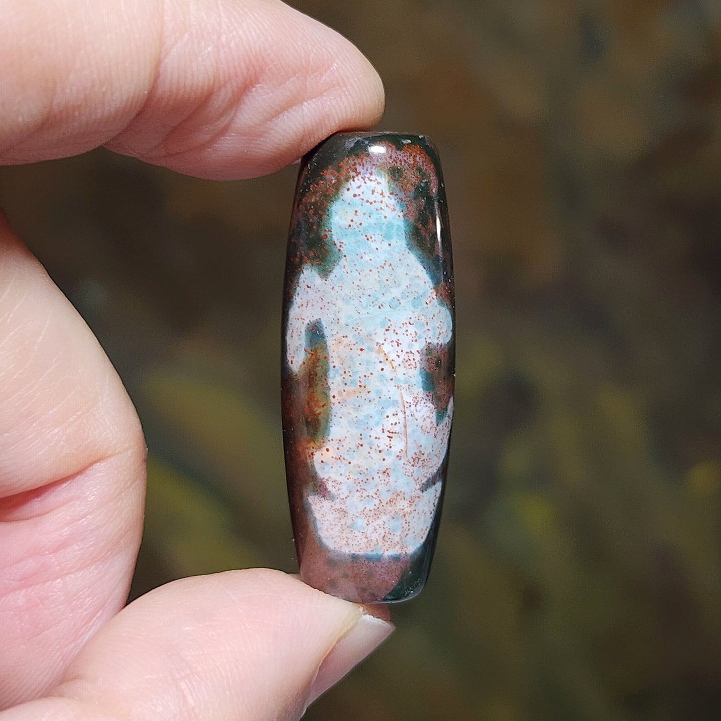 38.5mm Aged Tibetan Guan Yin Dzi pendant with lots of small red spots (with certificate, free necklace cord) 藏传老矿满細朱砂点观音天珠(带证书送项链绳)