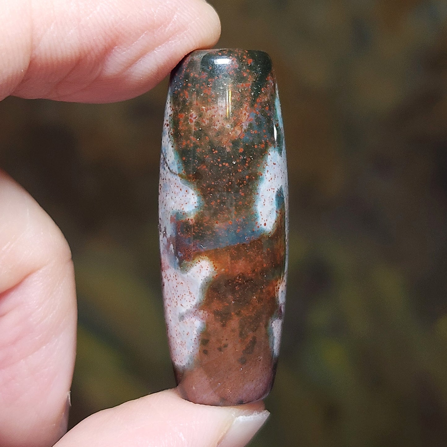 38.5mm Aged Tibetan Guan Yin Dzi pendant with lots of small red spots (with certificate, free necklace cord) 藏传老矿满細朱砂点观音天珠(带证书送项链绳)