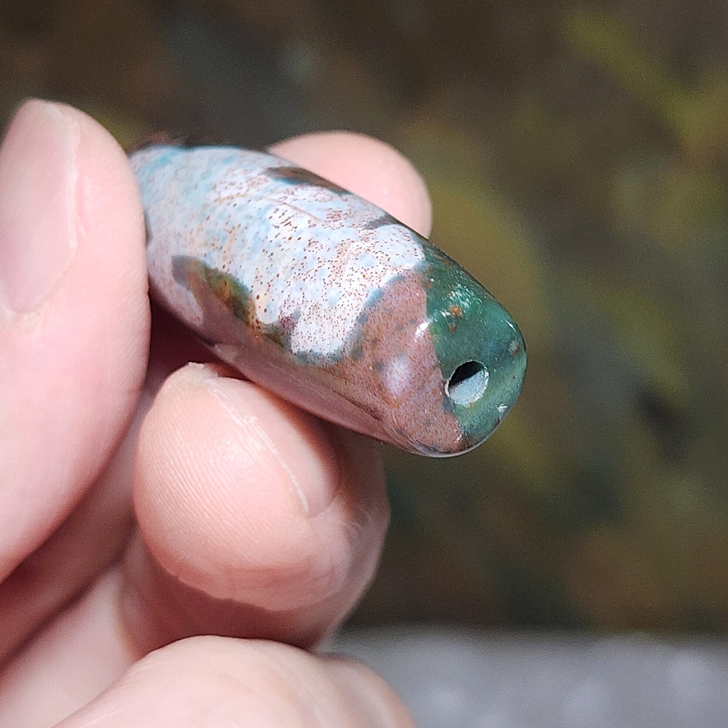 38.5mm Aged Tibetan Guan Yin Dzi pendant with lots of small red spots (with certificate, free necklace cord) 藏传老矿满細朱砂点观音天珠(带证书送项链绳)