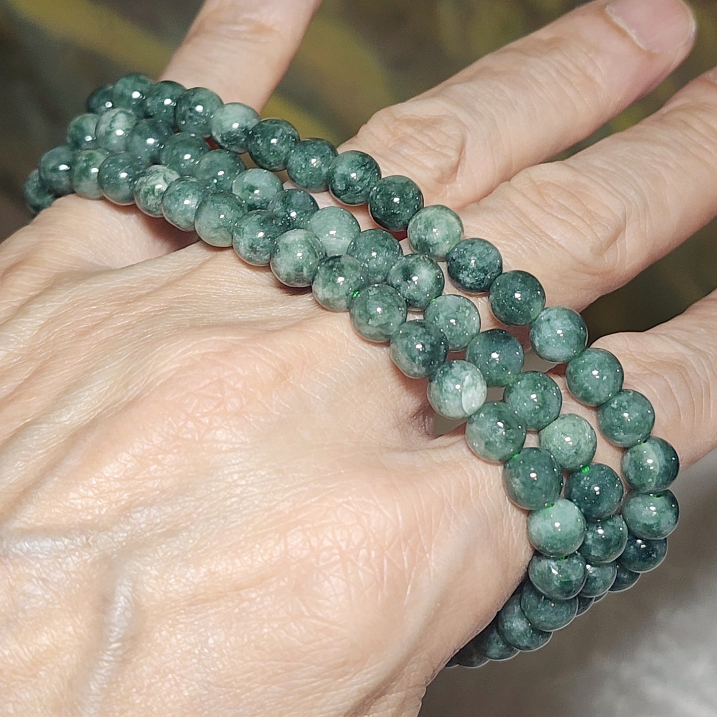 6.5mm natural untreated Burma Jade (Type A Jadeite) light green with a slight yellow hue floating flowers 108 mala necklace (with certificate) 翡翠A货淡绿微黄飘花108项链(带证书)
