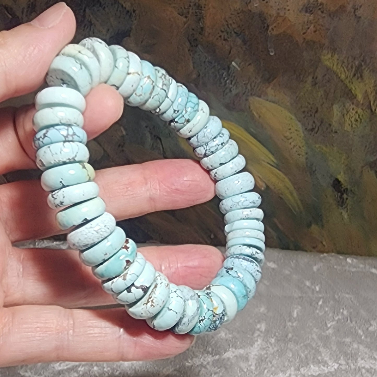 66 grams Large size premium natural untreated Hubei Turquoise donuts bracelet 大尺寸优质原矿湖北松石平安扣手链
