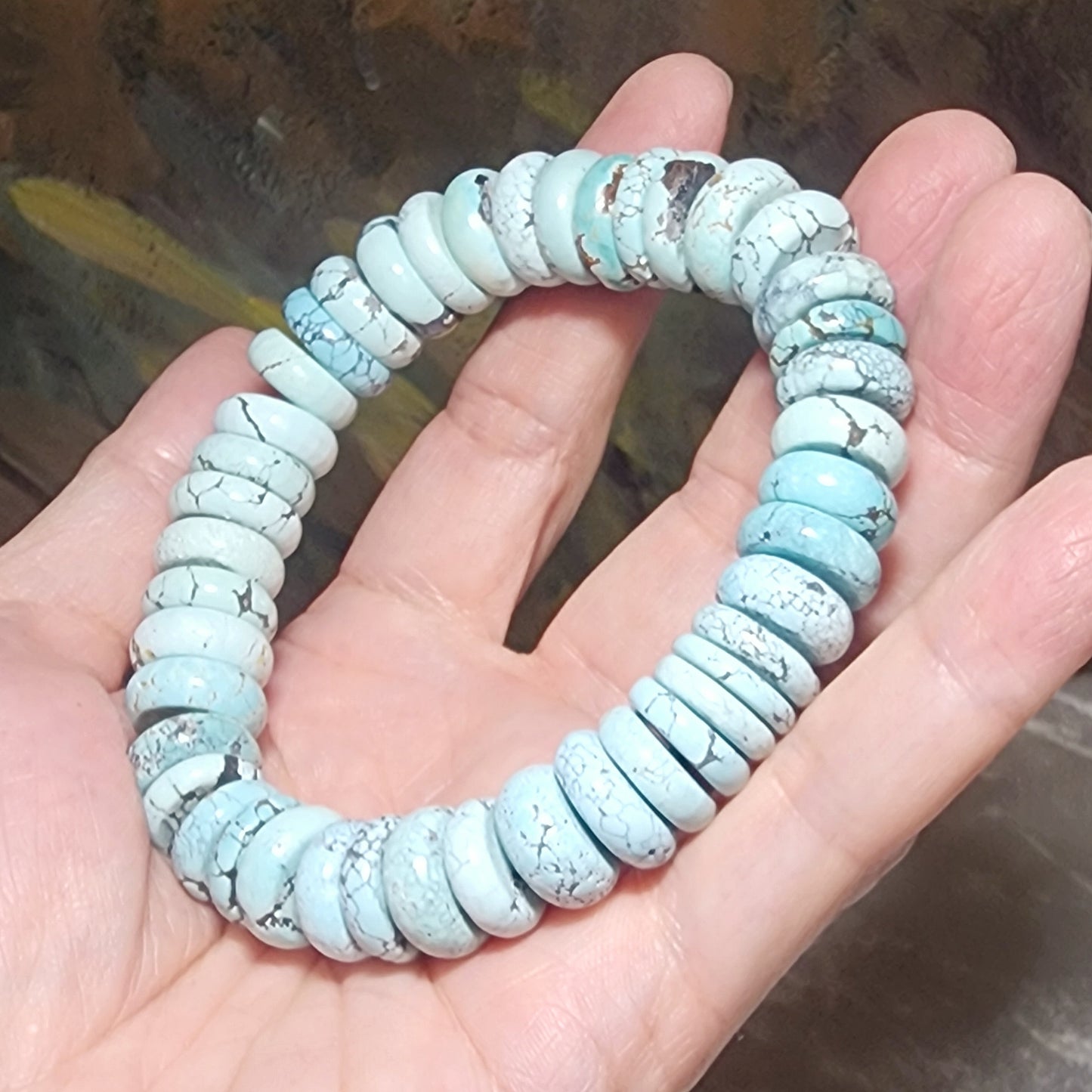 66 grams Large size premium natural untreated Hubei Turquoise donuts bracelet 大尺寸优质原矿湖北松石平安扣手链