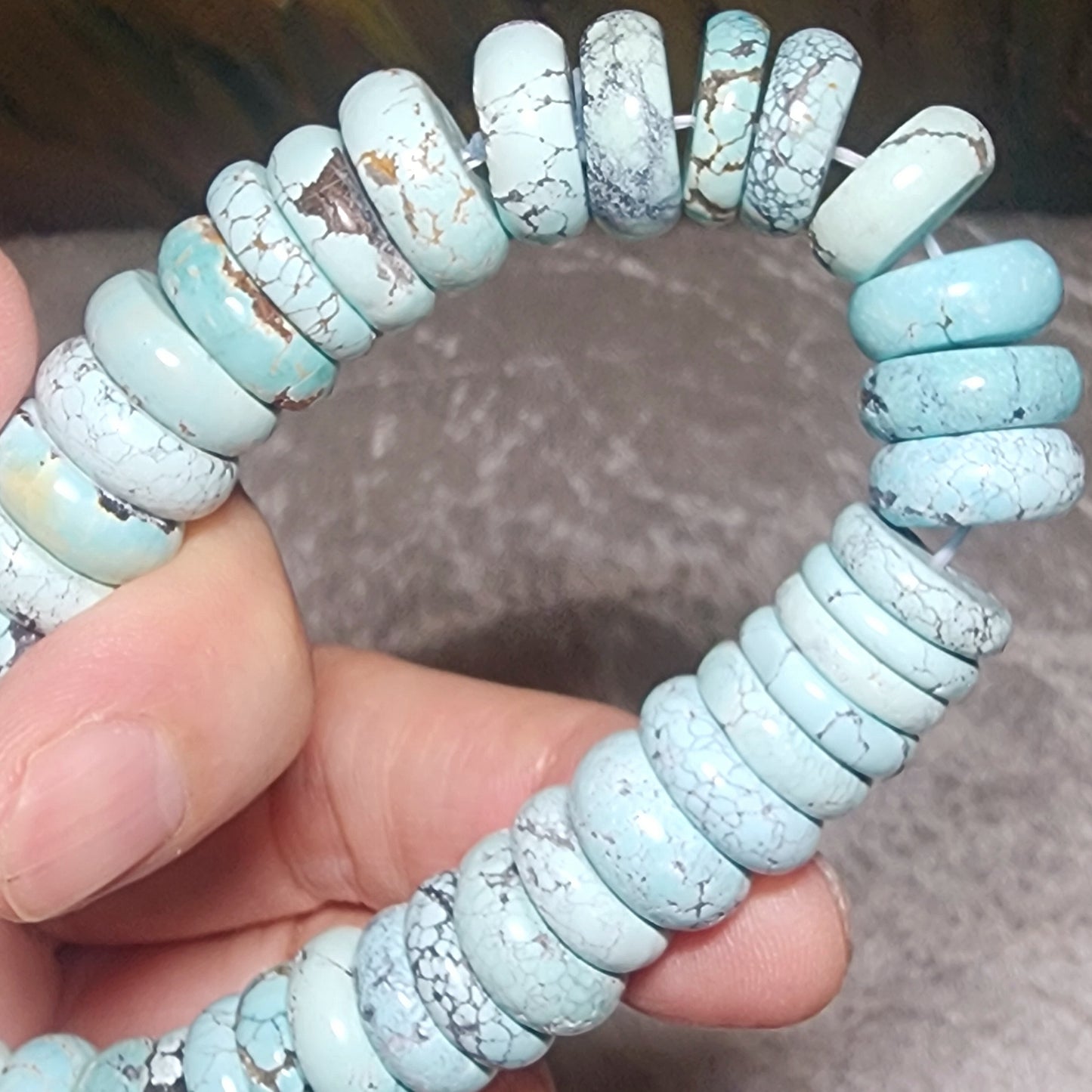 66 grams Large size premium natural untreated Hubei Turquoise donuts bracelet 大尺寸优质原矿湖北松石平安扣手链