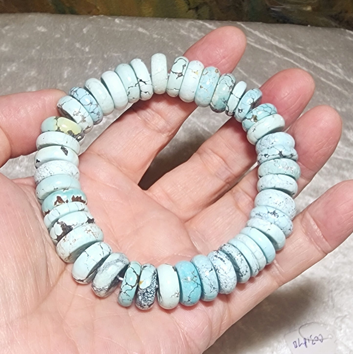 66 grams Large size premium natural untreated Hubei Turquoise donuts bracelet 大尺寸优质原矿湖北松石平安扣手链