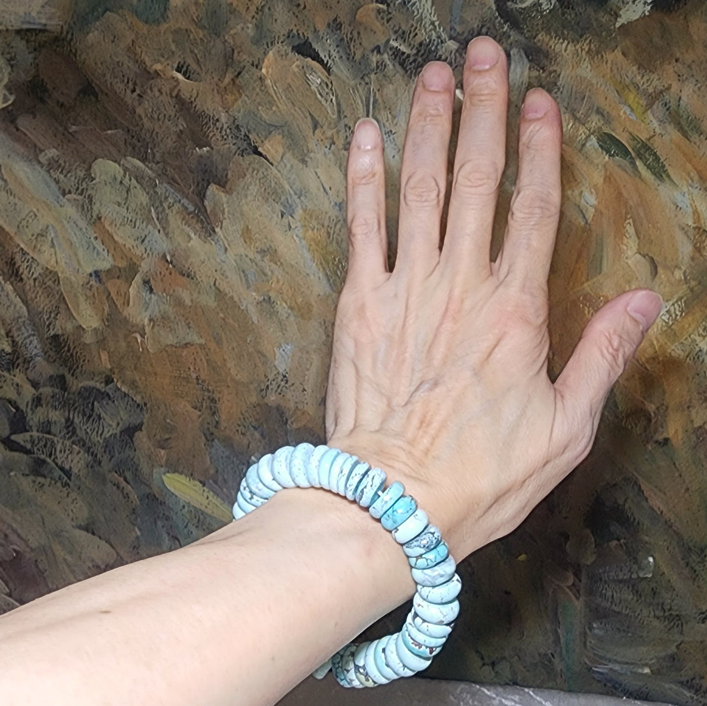 66 grams Large size premium natural untreated Hubei Turquoise donuts bracelet 大尺寸优质原矿湖北松石平安扣手链