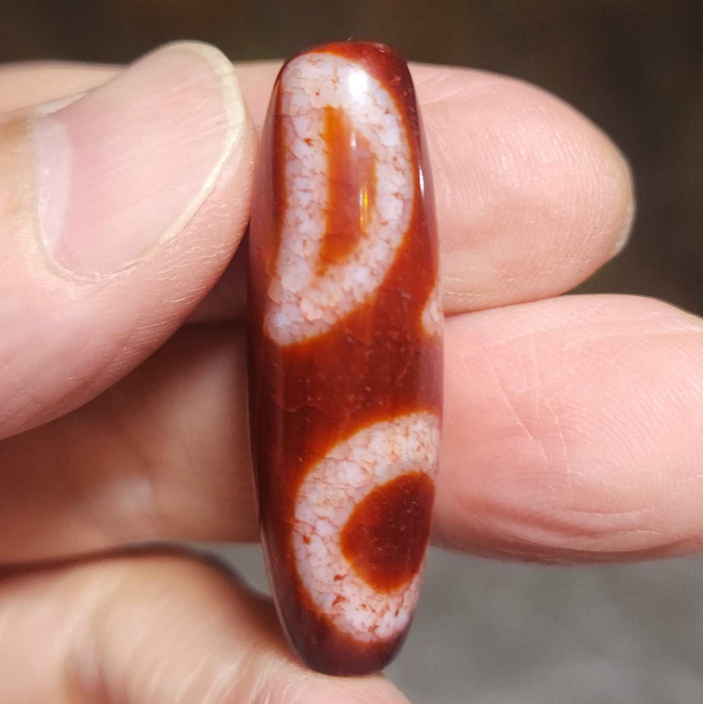 37.3mm Aged Tibetan Red Chalcedony with "Blood Streak" Sun Moon & Star Dzi pendant (with certificate, free necklace string) 西藏老矿红玉髓“血丝”日月星天珠(带证书 送项链绳)