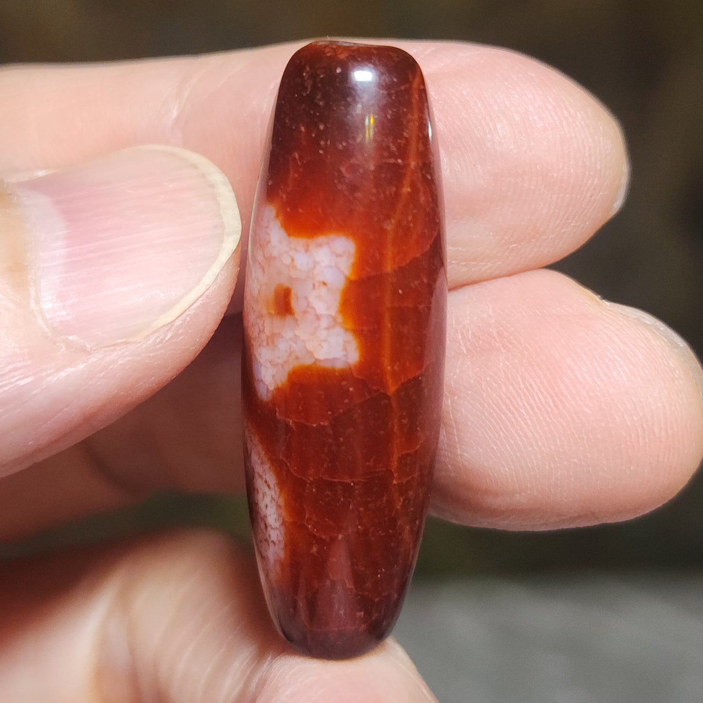 37.3mm Aged Tibetan Red Chalcedony with "Blood Streak" Sun Moon & Star Dzi pendant (with certificate, free necklace string) 西藏老矿红玉髓“血丝”日月星天珠(带证书 送项链绳)