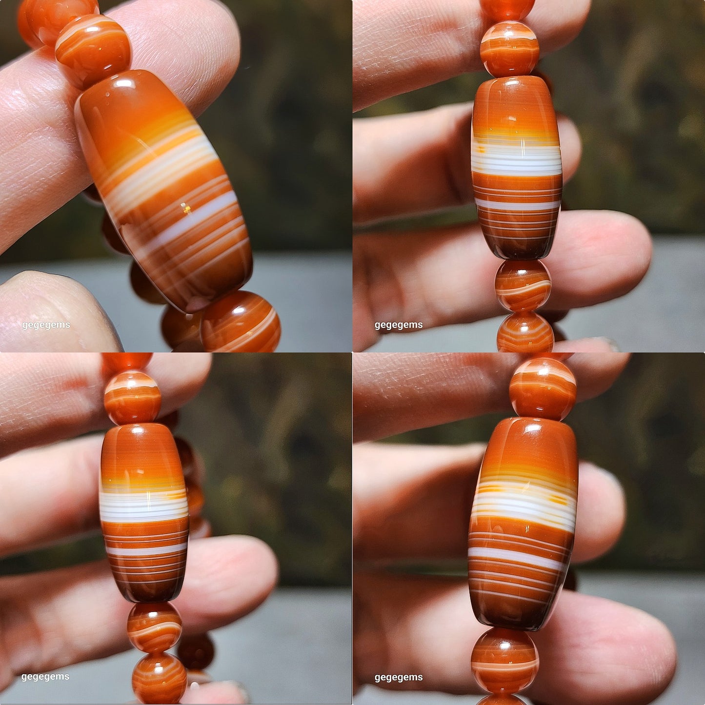 26mm Sardonyx natural pattern Lines Dzi Medicine Dzi & 8mm Sardonyx Bracelet 缠丝玛瑙天然多线天珠药师珠配8毫米缠丝玛瑙手链