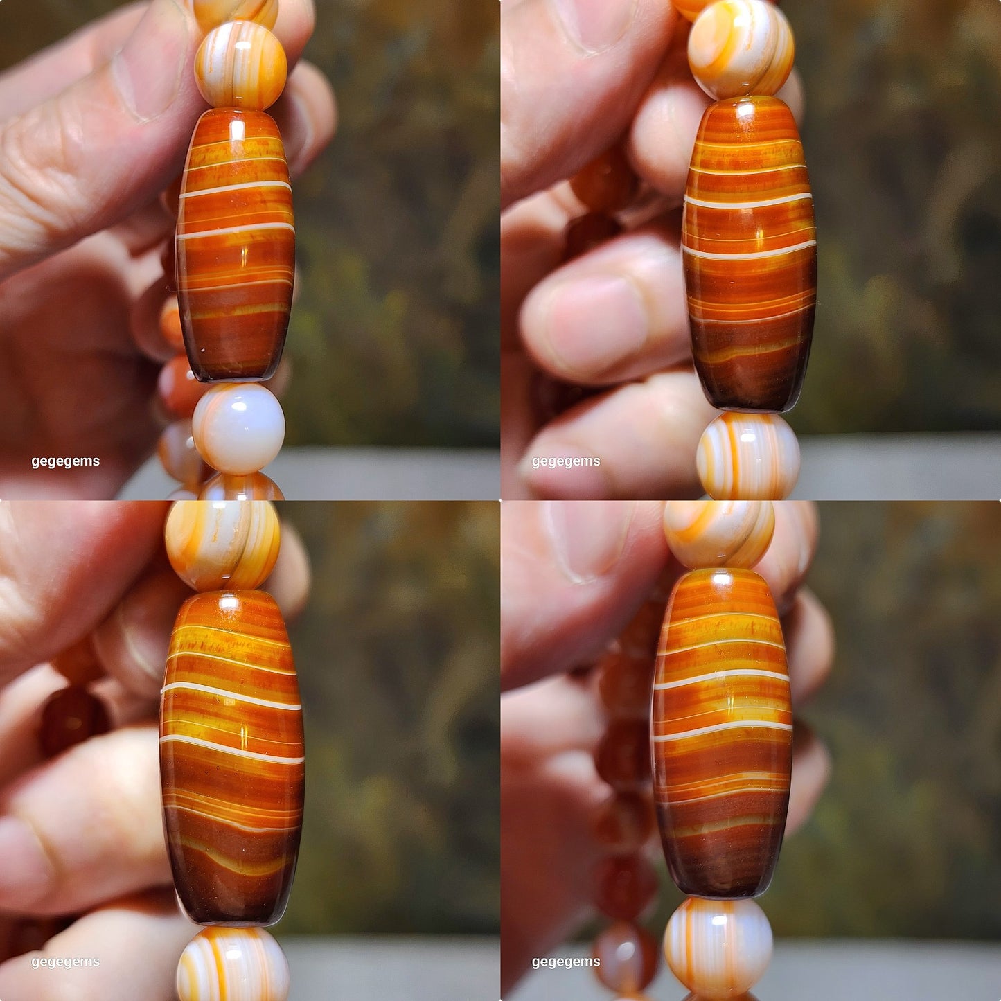 30mm Sardonyx natural pattern Lines Dzi & 10mm Natural Eye Agate Bracelet 缠丝玛瑙天然多线天珠配10毫米天然眼天眼玛瑙手链