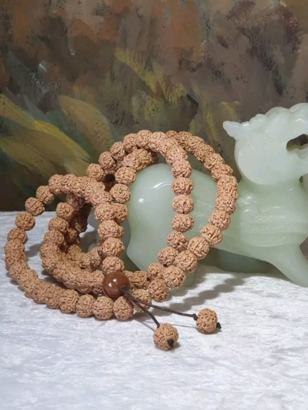 11.5mm large size "ginger yellow" 5 Mukhi (Faces) "Double Dragons" Rudraksha 108 chanting beads 11.5毫米大尺寸姜黄皮五瓣双龙小金刚菩提108念珠 (Same design with 99 chanting beads also available. )