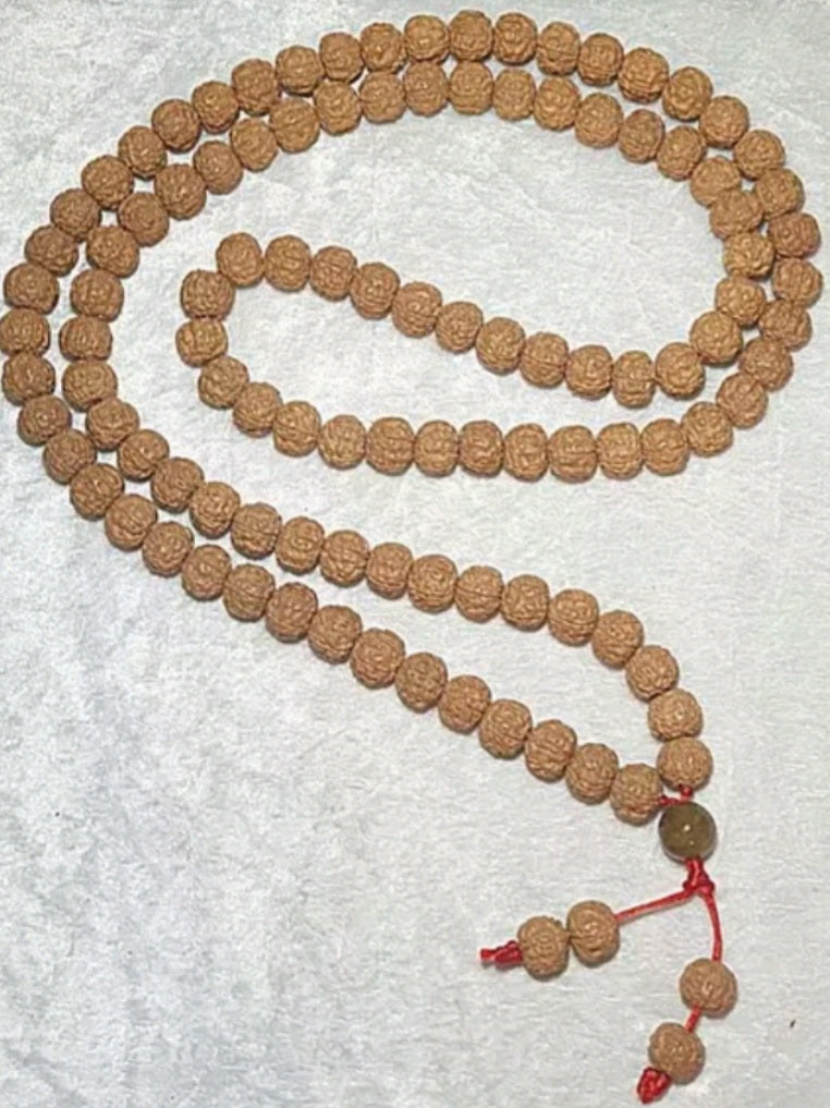 Rare XL 13mm "ginger yellow" 5 Mukhi (Faces) "Double-Dragon Panlong" small species Rudraksha 108 mala beads/necklace/handheld 罕见大尺寸13毫米姜黄皮五瓣双龙盘龙小金刚菩提超大108念珠/项链/手持
