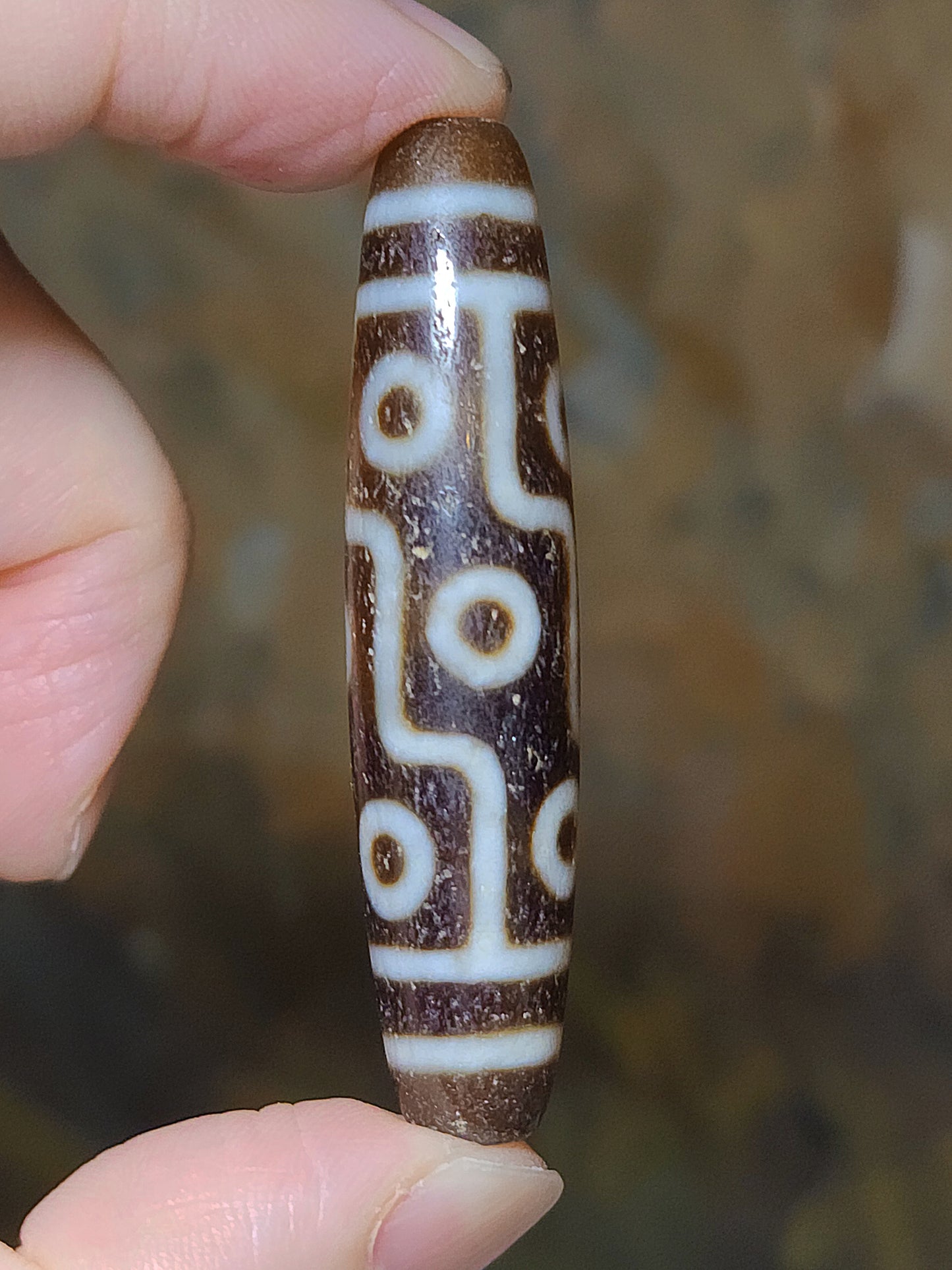 57.3mm Aged Tibetan Agate Nine Eyes Dzi (free necklace cord) 57.3毫米西藏老矿玛瑙九眼天珠(送項链绳)