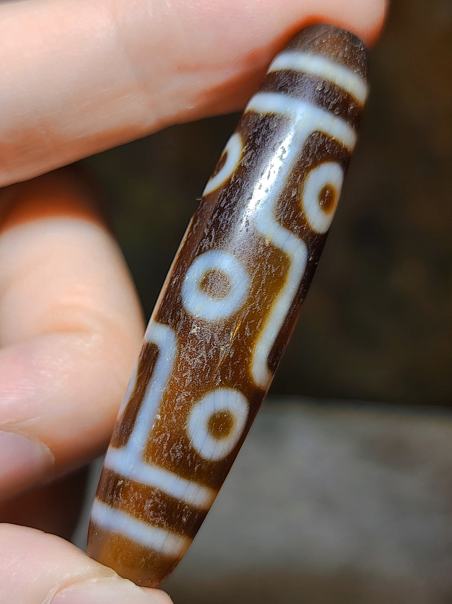 57.3mm Aged Tibetan Agate Nine Eyes Dzi (free necklace cord) 57.3毫米西藏老矿玛瑙九眼天珠(送項链绳)