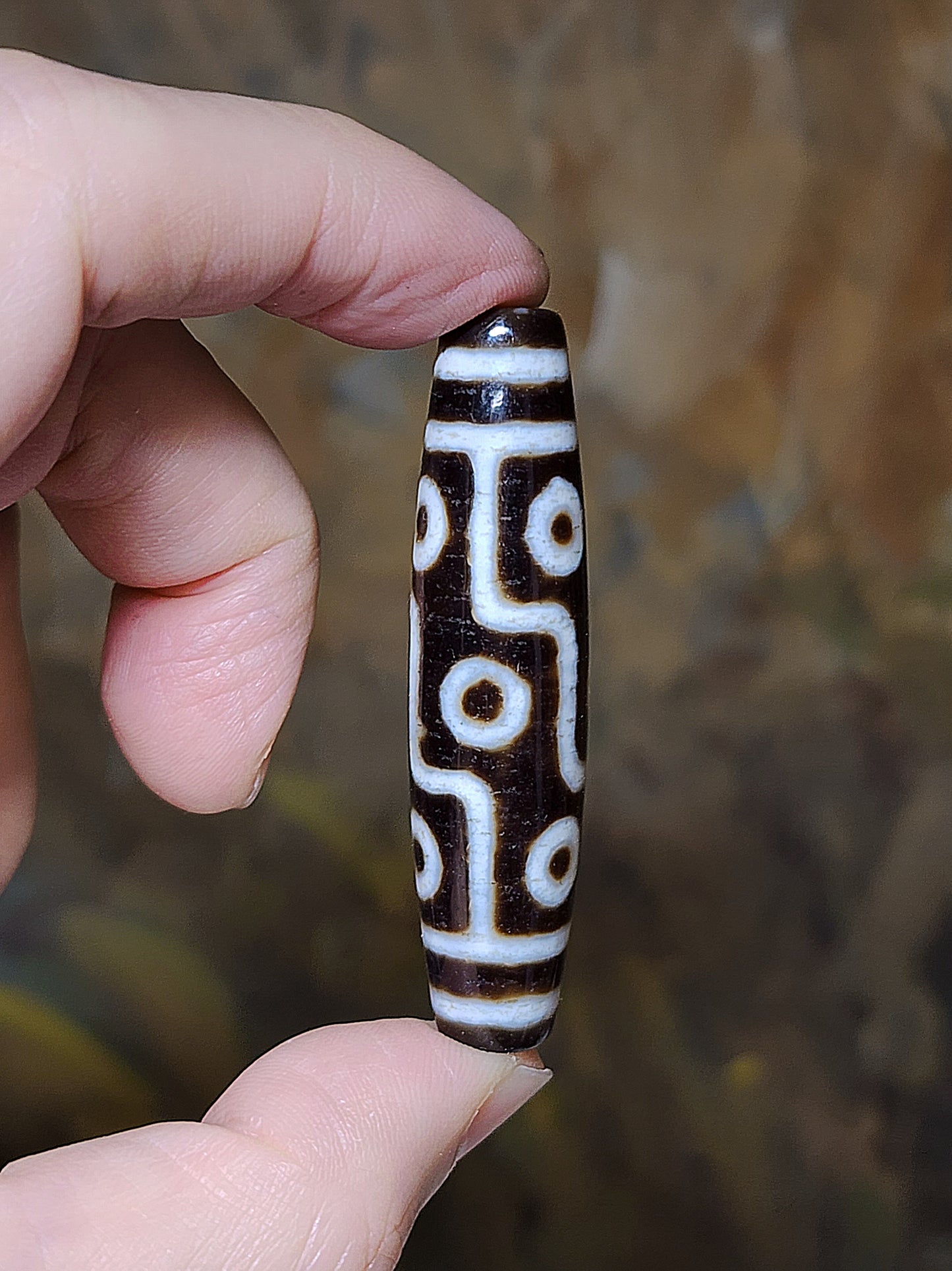 58.5mm Premium aged Tibetan Agate Nine Eyes Dzi (free necklace cord) 58.5毫米西藏老矿玛瑙精品九眼天珠(送項链绳)