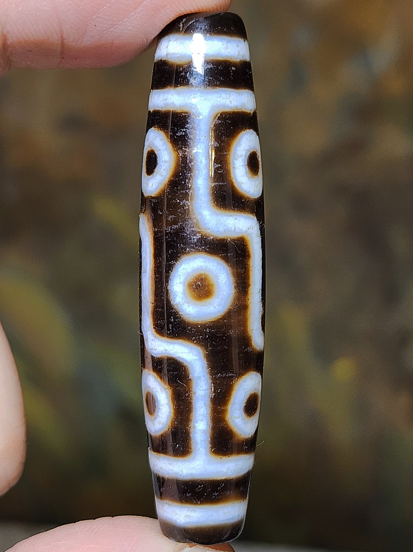 58.5mm Premium aged Tibetan Agate Nine Eyes Dzi (free necklace cord) 58.5毫米西藏老矿玛瑙精品九眼天珠(送項链绳)