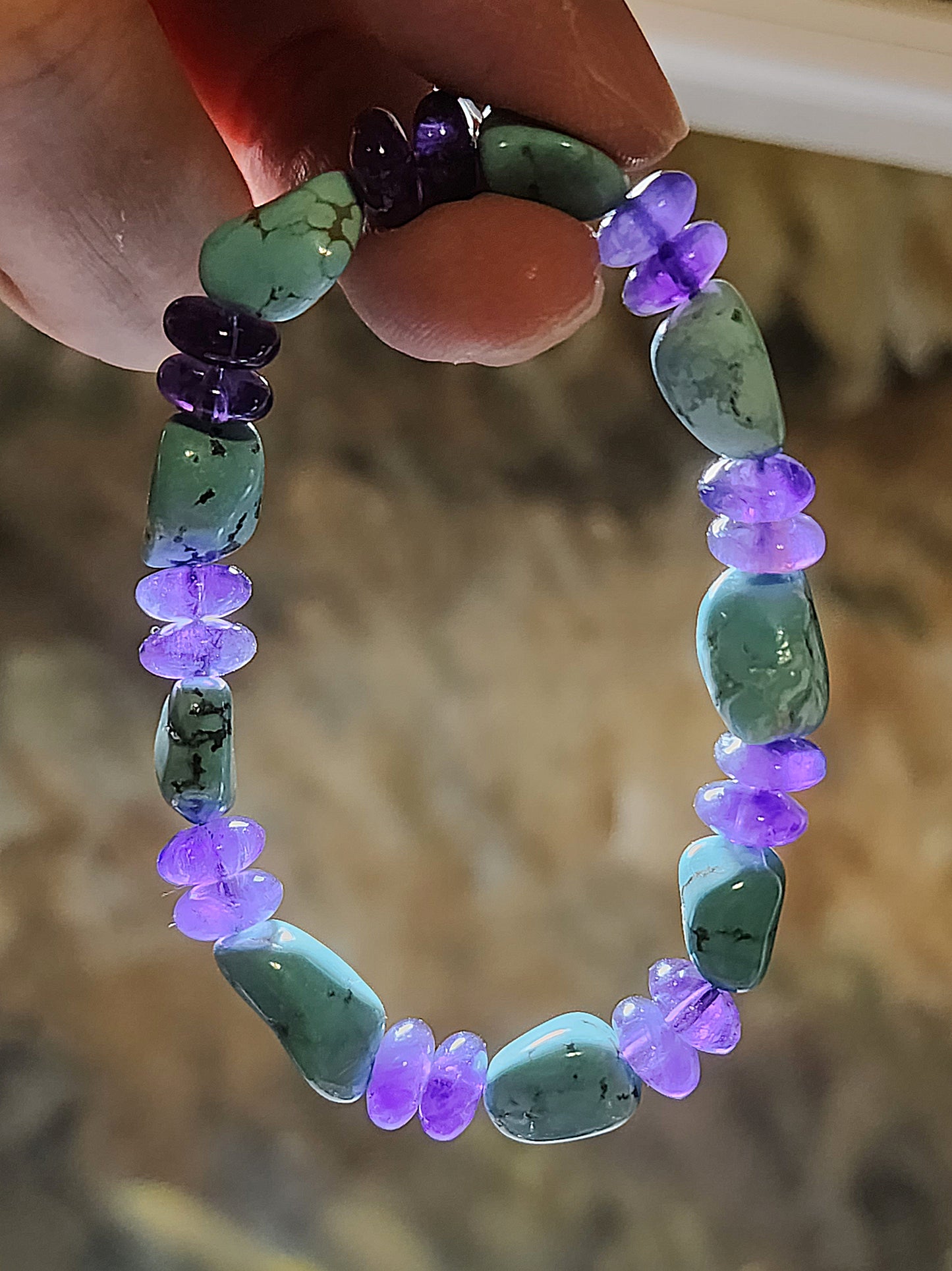 Freeform natural American Turquoise and 8mm abacus shape Amethyst bracelet 天然随形美国松石8毫米紫晶算盘子手链
