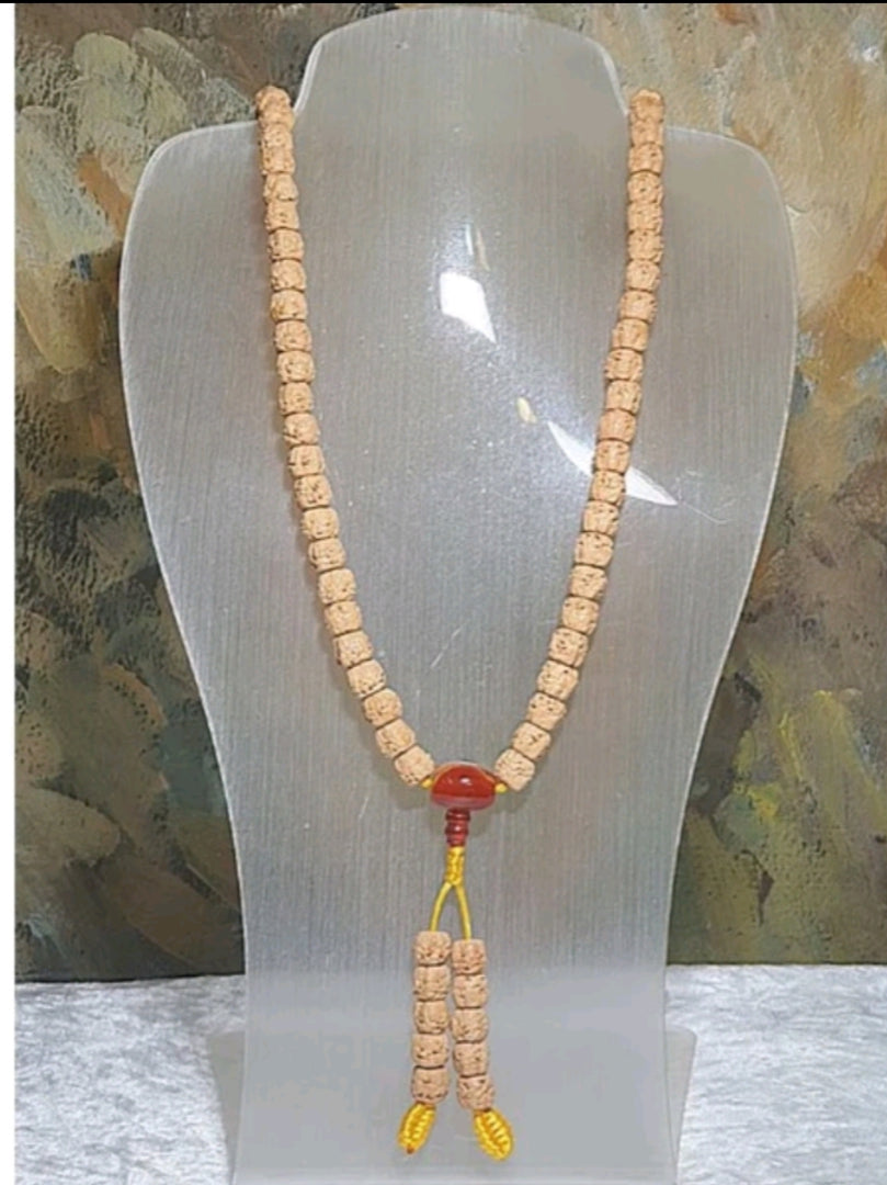 Gegegems Creation rare 9.5mm Tibetan style "Buddha palm" Rudraksha and The Warring States Sardonyx spacers & centrepiece 108 mala/necklace