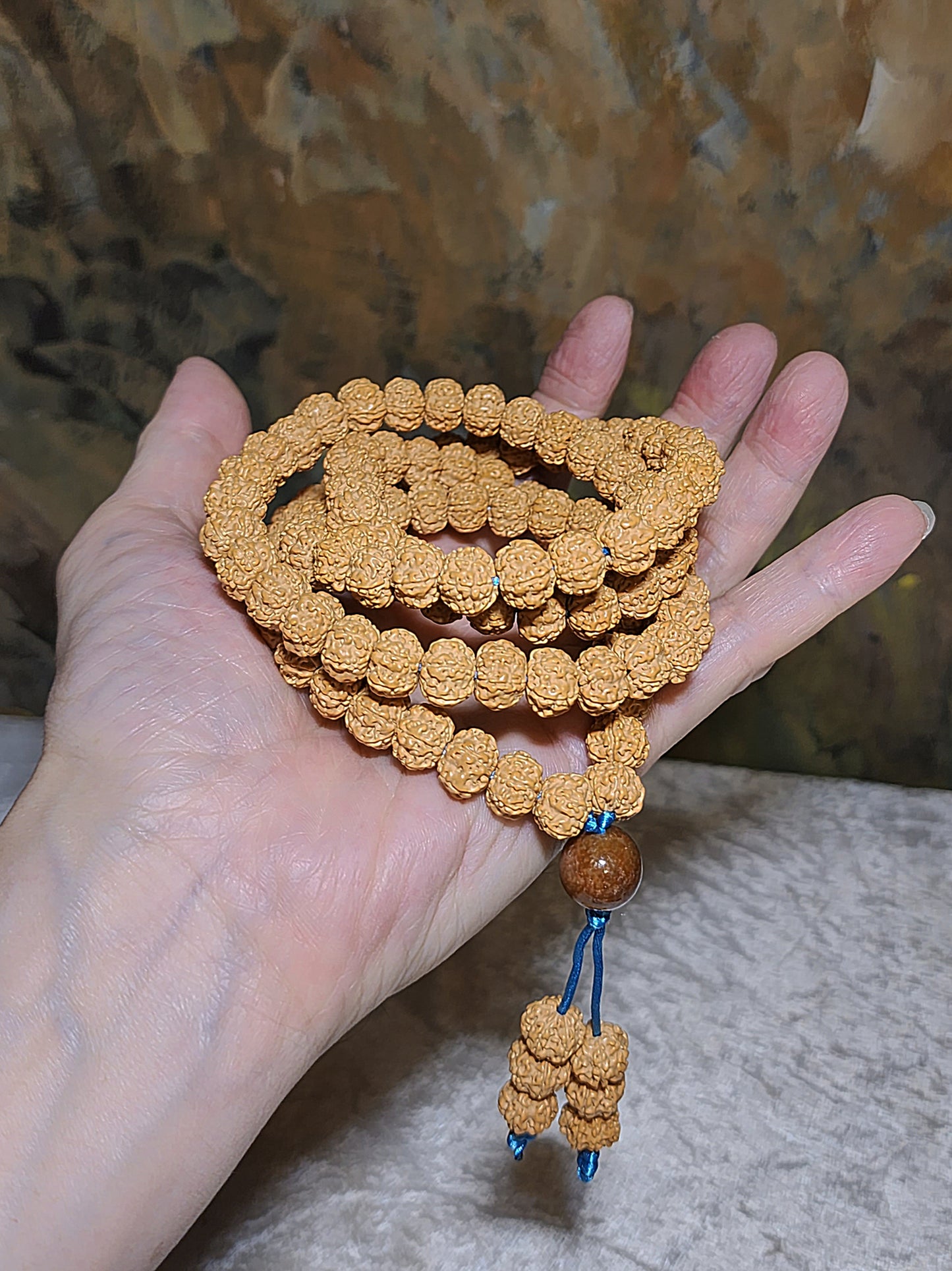 10.8mm 6-Mukhi (Faces) natural abacus shape deep lines "Flower King" Rudraksha 108 mala beads necklace 10.8毫米六瓣矮粧深坑花王小金刚菩提108念珠项链