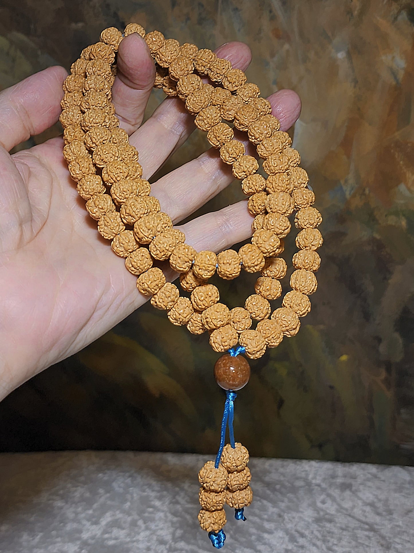 10.8mm 6-Mukhi (Faces) natural abacus shape deep lines "Flower King" Rudraksha 108 mala beads necklace 10.8毫米六瓣矮粧深坑花王小金刚菩提108念珠项链