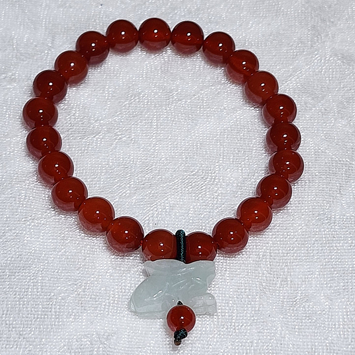 Gegegems Creation 8mm Premium Red Agate and Type A Jadeite carved Rabbit bracelet (Please PM me for other Chinese Zodiac animals charms.)