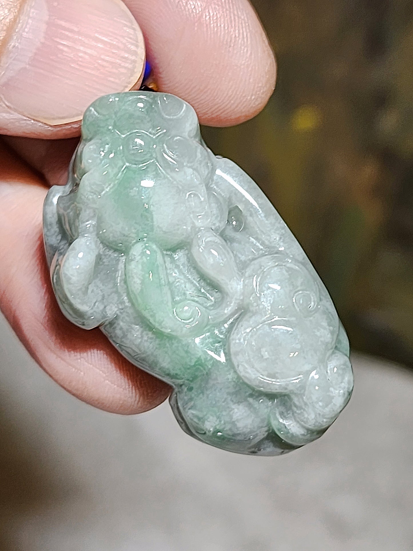 Premium Type A Jadeite 3 dimensional Pi Xiu and ancient coin pendant (with certificate)优质翡翠立体貔貅铜钱吊坠(帶证书)