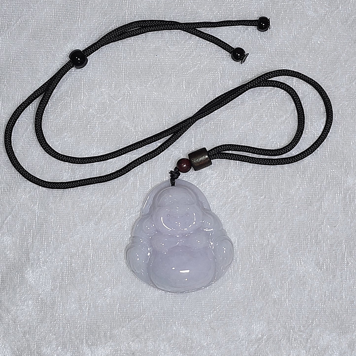 36.9 grams Type A Jadeite light lavender Laughing Buddha (Maitreya) Jade pendant (with certificate) 36.9克淡紫翡翠笑佛弥勒佛吊坠(带证书)