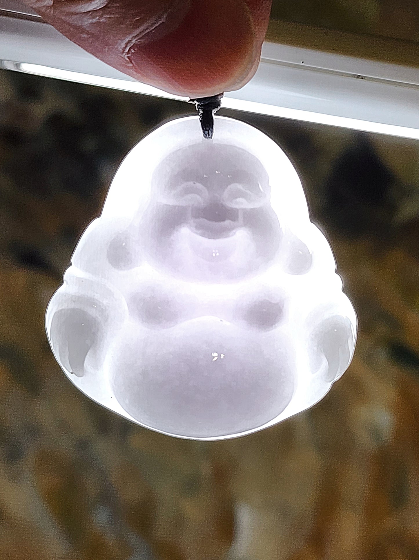 36.9 grams Type A Jadeite light lavender Laughing Buddha (Maitreya) Jade pendant (with certificate) 36.9克淡紫翡翠笑佛弥勒佛吊坠(带证书)