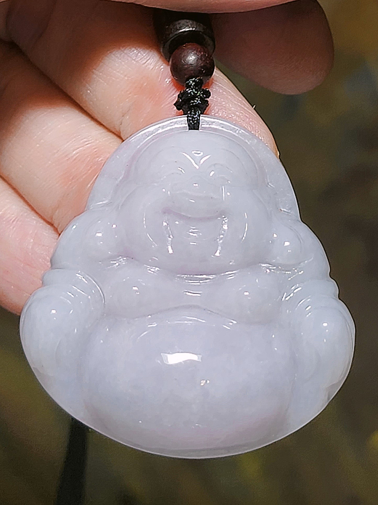 36.9 grams Type A Jadeite light lavender Laughing Buddha (Maitreya) Jade pendant (with certificate) 36.9克淡紫翡翠笑佛弥勒佛吊坠(带证书)