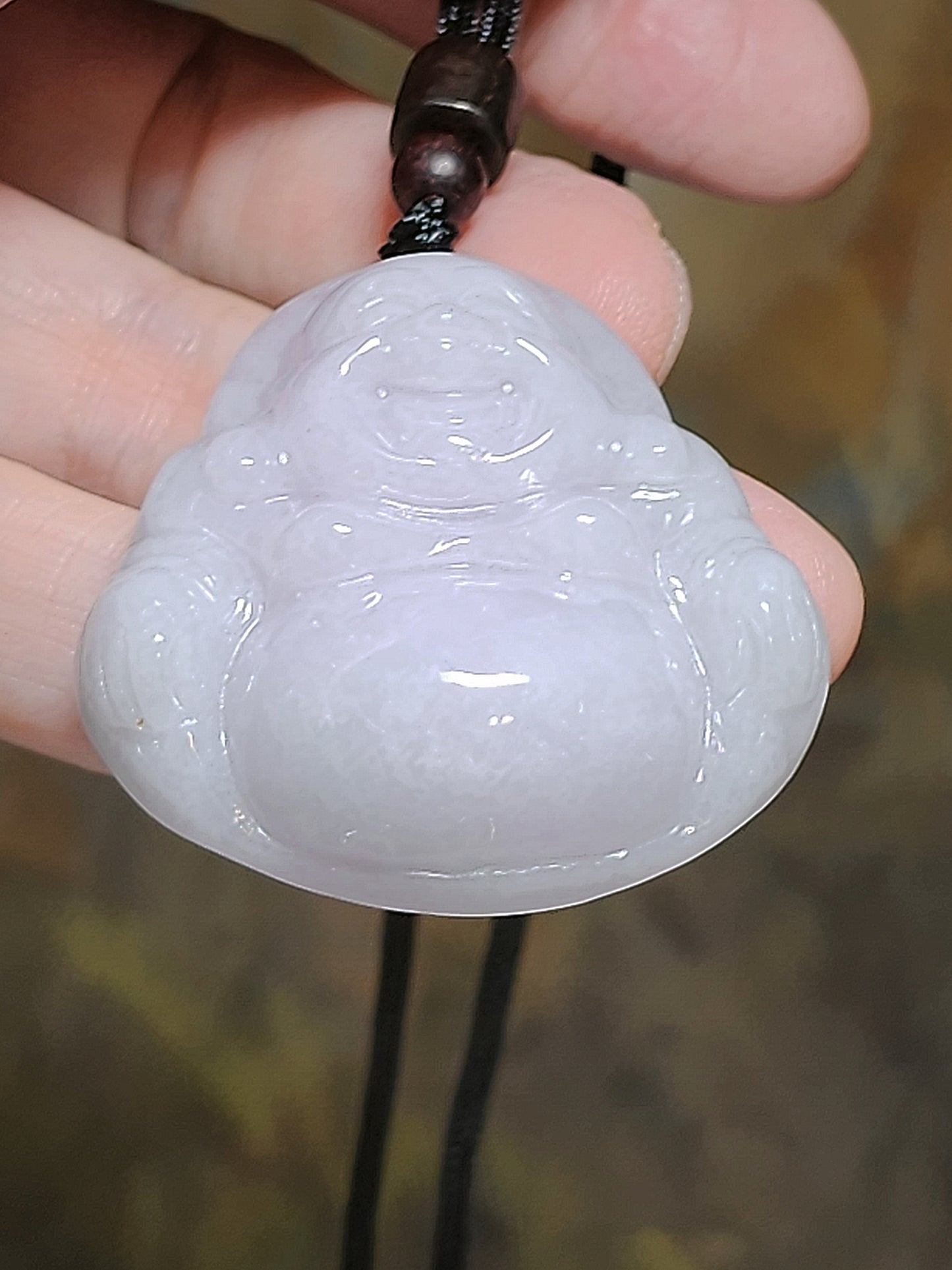 36.9 grams Type A Jadeite light lavender Laughing Buddha (Maitreya) Jade pendant (with certificate) 36.9克淡紫翡翠笑佛弥勒佛吊坠(带证书)