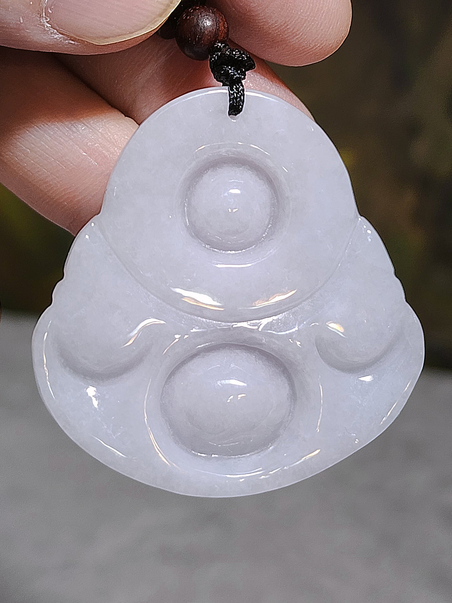36.9 grams Type A Jadeite light lavender Laughing Buddha (Maitreya) Jade pendant (with certificate) 36.9克淡紫翡翠笑佛弥勒佛吊坠(带证书)
