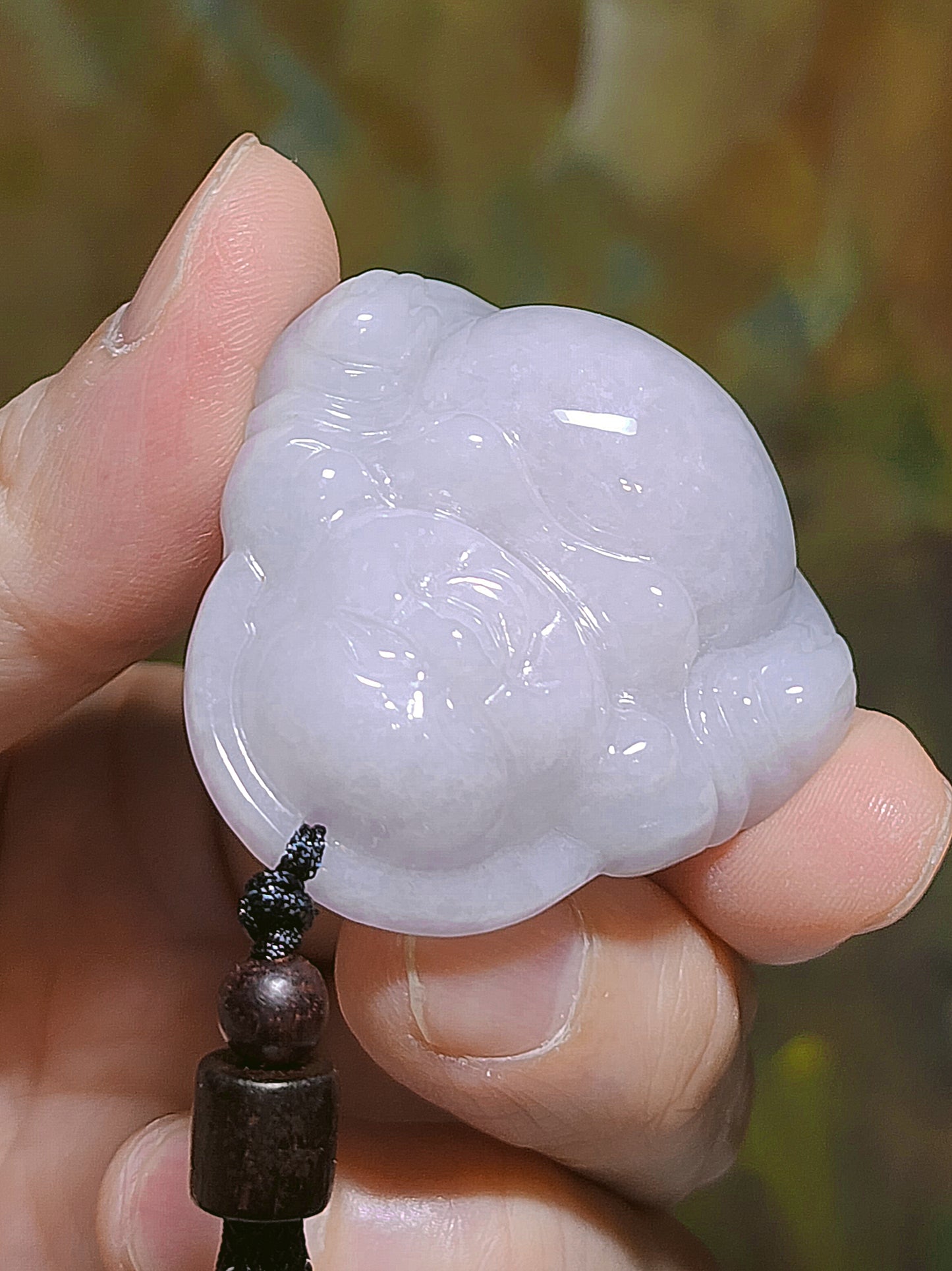 36.9 grams Type A Jadeite light lavender Laughing Buddha (Maitreya) Jade pendant (with certificate) 36.9克淡紫翡翠笑佛弥勒佛吊坠(带证书)
