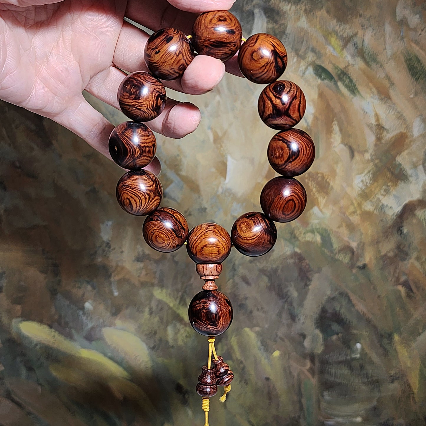 Large size 20mm Premium aged Hainan Chinese Fragrant Rosewood (Dalbergia odorifera) high natural oil content Eyes pattern bracelet/handheld 大尺寸20毫米海南黄花梨(降香黄檀)老油梨带眼对眼手串/手持