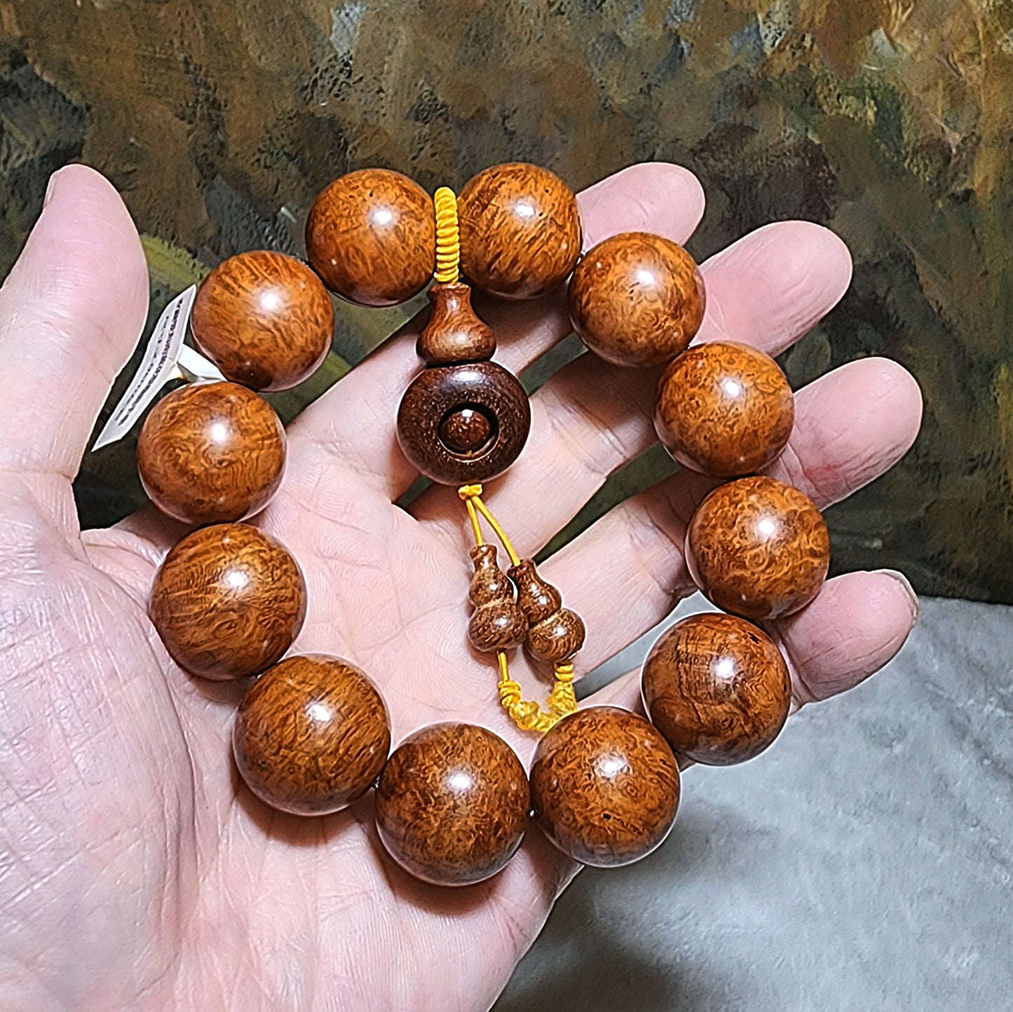 20mm Premium aged Hainan Chinese Fragrant Rosewood (Dalbergia odorifera) "Knurl Knob" high natural oil content bracelet/handheld 大尺寸20毫米海南黄花梨(降香黄檀)老油梨瘤疤手串/手持