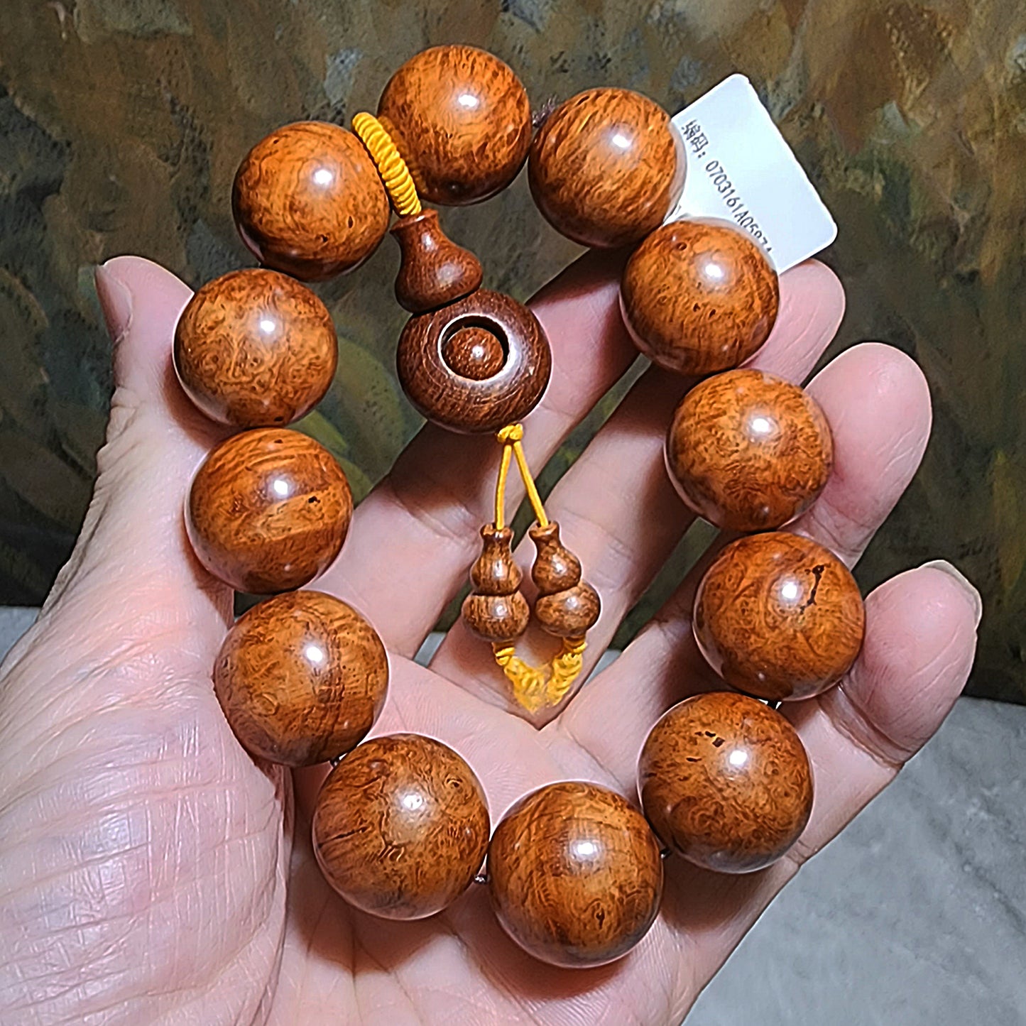 20mm Premium aged Hainan Chinese Fragrant Rosewood (Dalbergia odorifera) "Knurl Knob" high natural oil content bracelet/handheld 大尺寸20毫米海南黄花梨(降香黄檀)老油梨瘤疤手串/手持