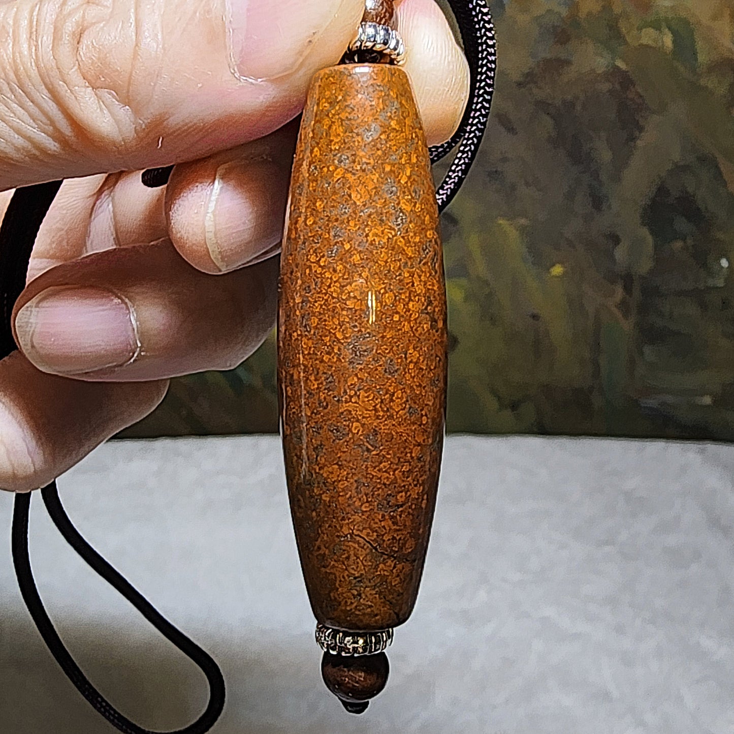 53.6mm Tibetan Meng Tianzhu reddish small natural eyes Dzi pendant 53.6毫米九眼页岩老料红鱼籽小眼睛蒙天珠吊坠