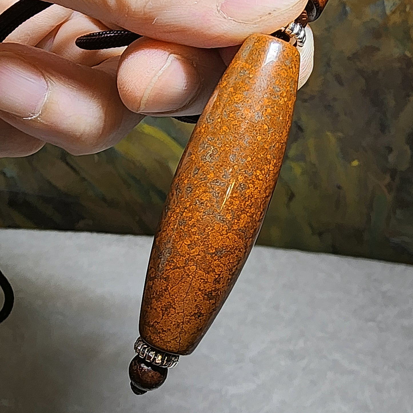 53.6mm Tibetan Meng Tianzhu reddish small natural eyes Dzi pendant 53.6毫米九眼页岩老料红鱼籽小眼睛蒙天珠吊坠