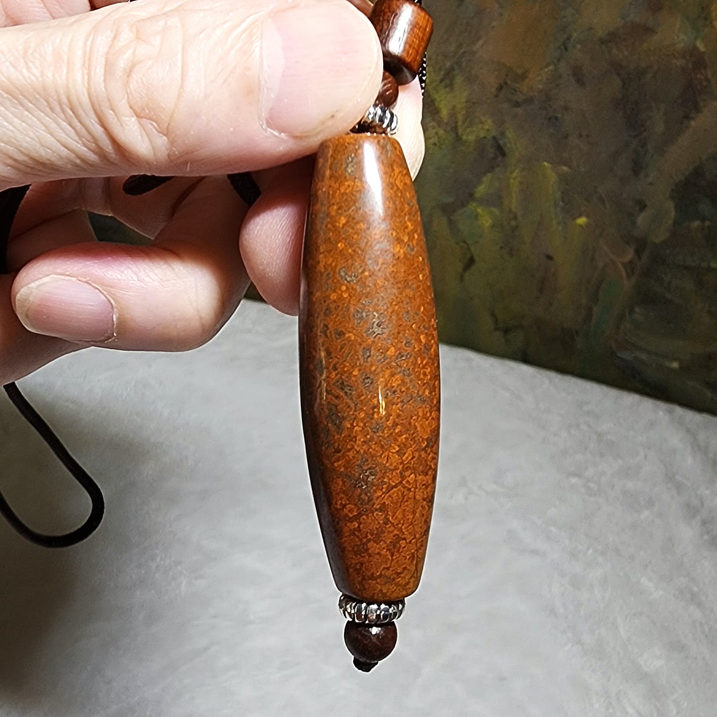 53.6mm Tibetan Meng Tianzhu reddish small natural eyes Dzi pendant 53.6毫米九眼页岩老料红鱼籽小眼睛蒙天珠吊坠