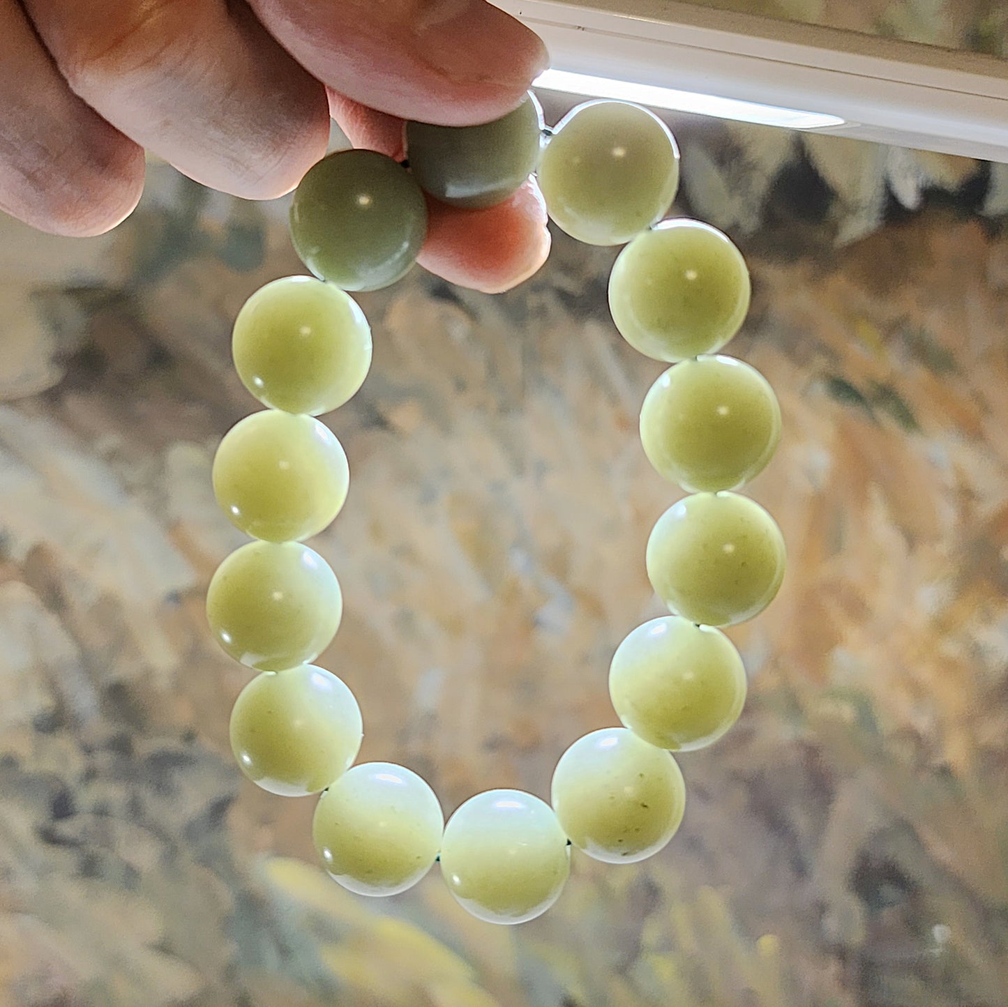 16.1mm Premium Nephrite light green with blue hue bracelet (with certificate) 16.1毫米和田玉且末青白带蓝调手链(带证书)