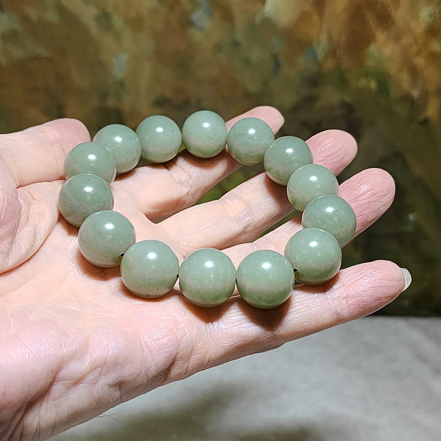16.1mm Premium Nephrite light green with blue hue bracelet (with certificate) 16.1毫米和田玉且末青白带蓝调手链(带证书)