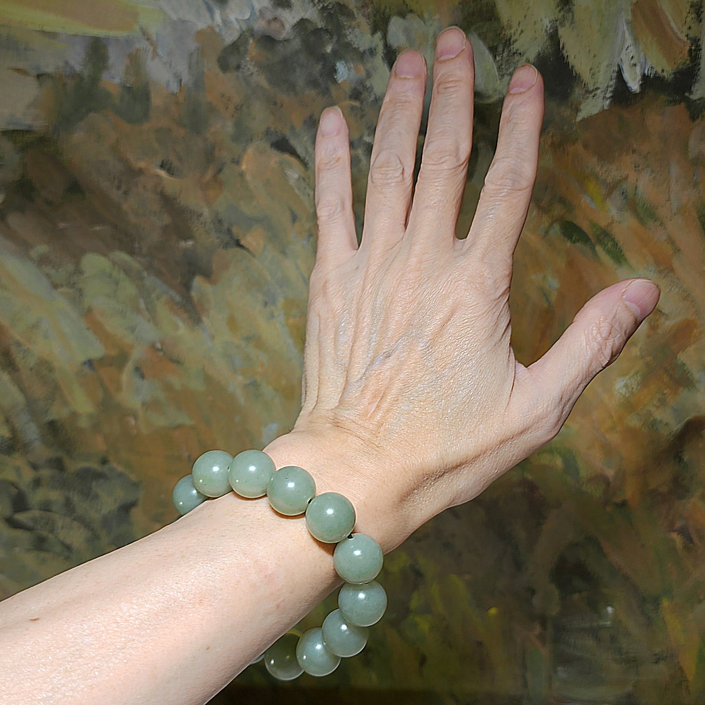 16.1mm Premium Nephrite light green with blue hue bracelet (with certificate) 16.1毫米和田玉且末青白带蓝调手链(带证书)
