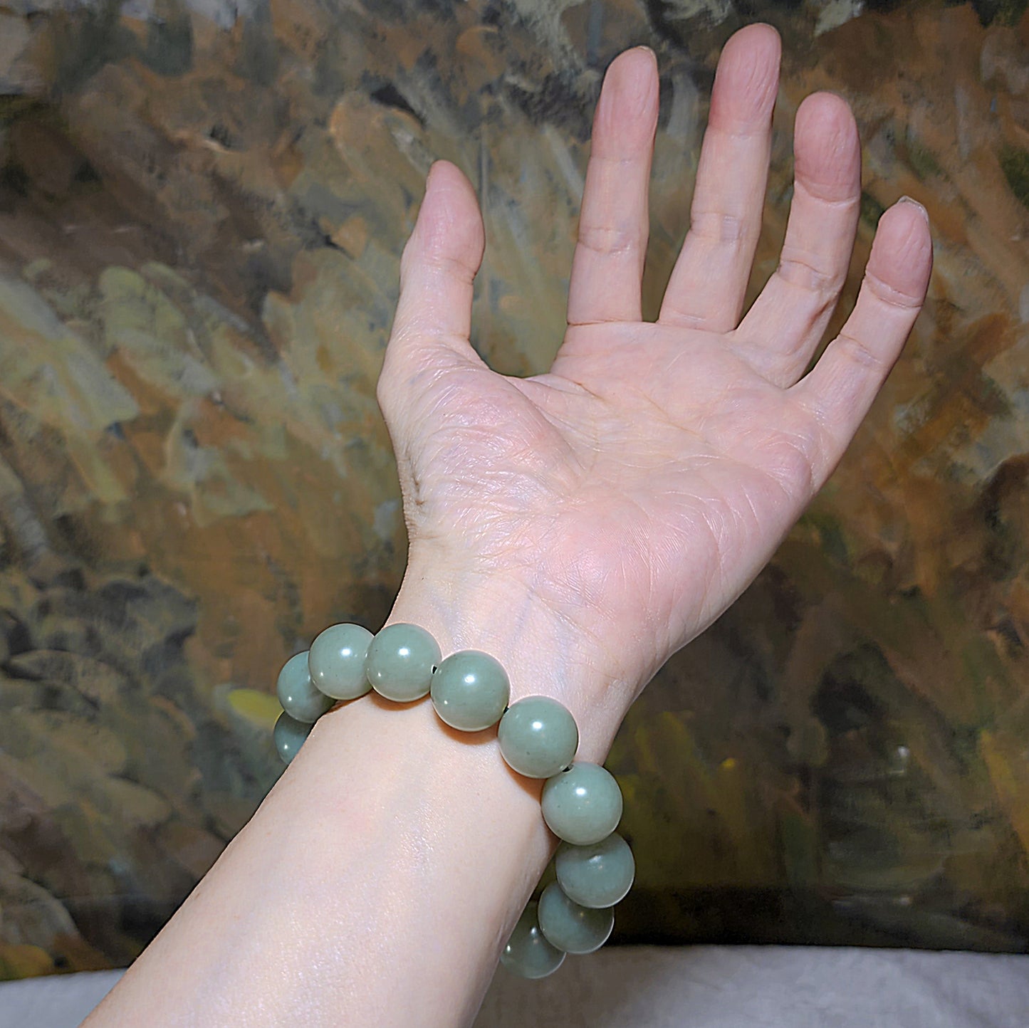 16.1mm Premium Nephrite light green with blue hue bracelet (with certificate) 16.1毫米和田玉且末青白带蓝调手链(带证书)