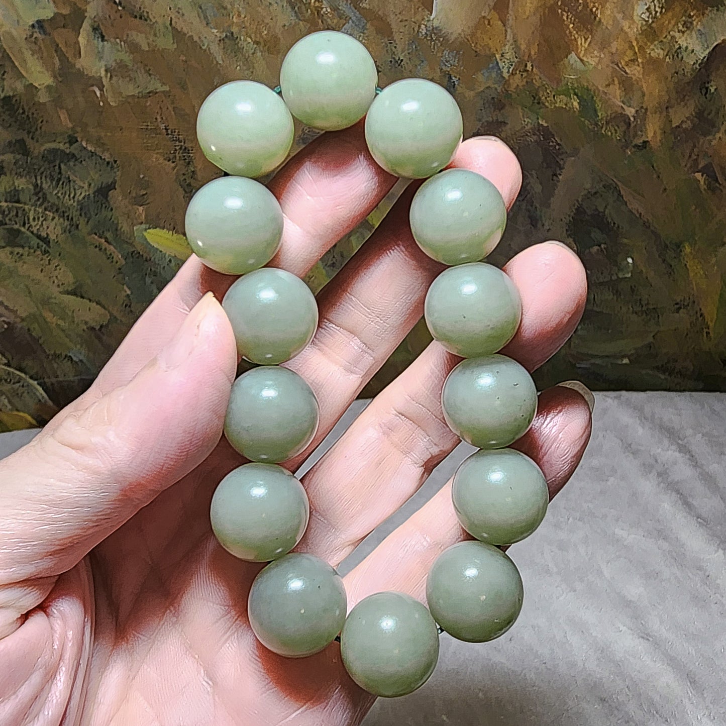 16.1mm Premium Nephrite light green with blue hue bracelet (with certificate) 16.1毫米和田玉且末青白带蓝调手链(带证书)