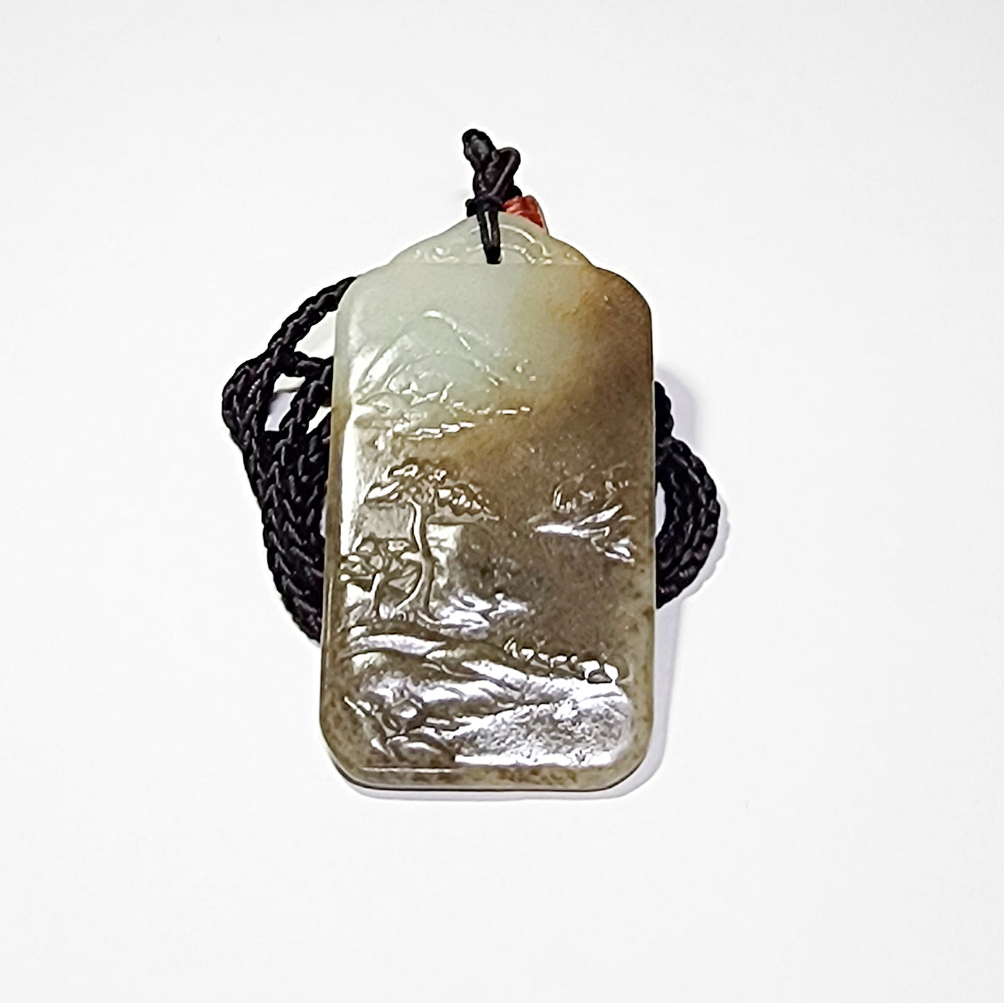 Premium Nephrite caramel brown & white Chinese Landscape Jade pendant (with certificate) 和田玉且末糖高青白山水意境吊坠(带证书)