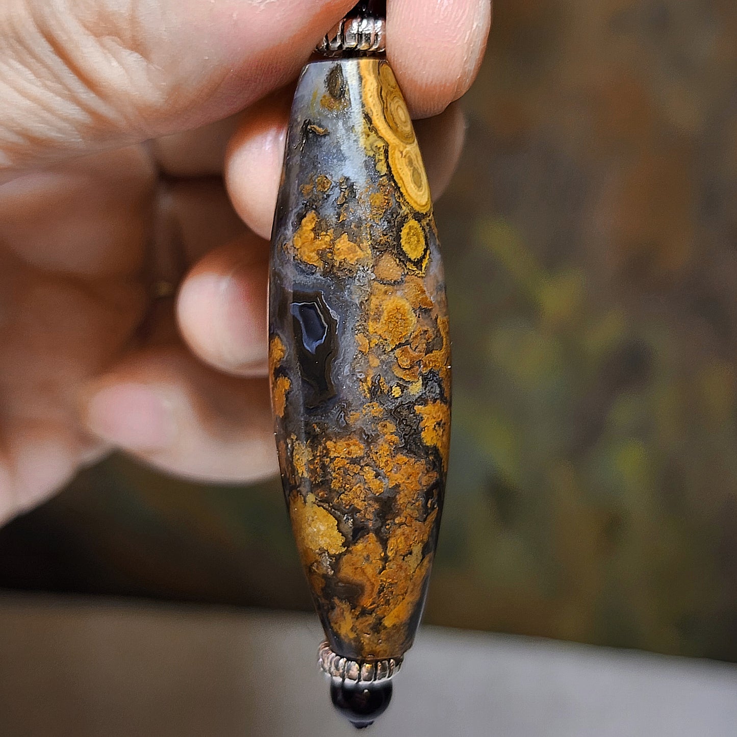 52mm Tibetan Meng Tianzhu Natural Eyes natural Dragon totem Dzi pendant 52毫米九眼页岩蒙天珠天眼多眼天然龙纹吊坠